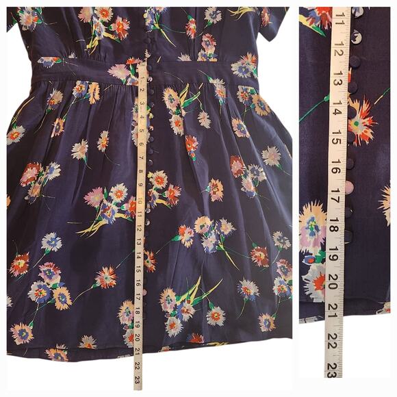 Madewell Silk Floral Mini Dress, button-front, tie-sleeve, retro-fit, size 12 - Picture 9 of 15
